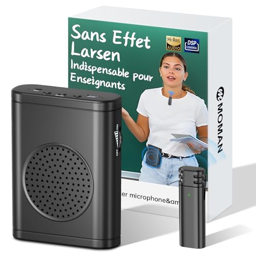 Moman Amplificateur de Voix avec Micro Cravate sans Fil, Haut-Parleur Portable sans Effet Larsen Faible Latence, Système de Sonorisation Personnel Micro sans...