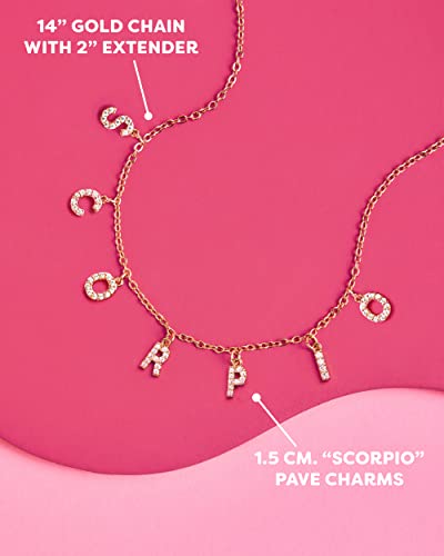 xo, Fetti Zodiac Scorpio Necklace, 14" Choker, Gold Pave, Charm Letter Cubic Zirconia Jewelry | Horoscope Birthday Gift, BFF Friend Gift, Bday2
