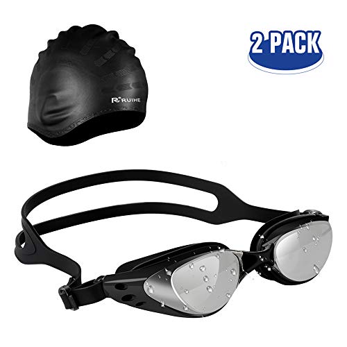 Swimming goggles and free earmuffs swimming cap set,Triathlon Swim Goggles No Leaking Anti Fog UV Protection,soft silicone nose bridge, Adult men and women swimming goggles and silicone swimming caps