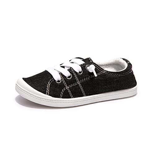 Boy and Girl Slip on Canvas Sneaker, Kids Low Top Casual Fashion Shoes, Comfy Lace up Walking Shoes (2, Black, 2)