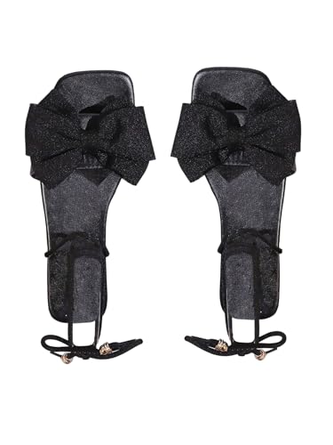 SweatyRocks Women's Bow Lace Up Flat Sandals Criss Cross Strappy Tie Straps Open Toe Shoes