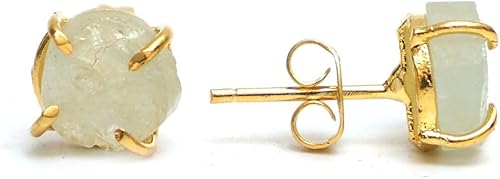Miniatura 109 de Gempires Natural Raw Prong Setting Stud Earrings, 8-10 mm Crystals Earring, Handmade Jewelry, Gift for Her