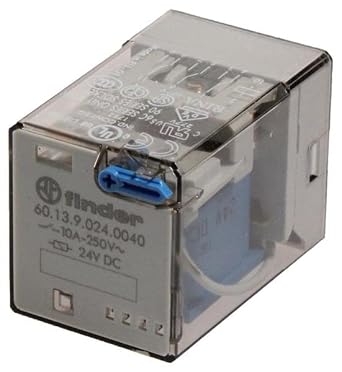 FINDER 60.13.9.024.0040 10 AMP, 11 PIN, 24 VDC Coil, 250 VAC, 3 PDT, 60 Series, Agni Contact, General Purpose Relay, Lockable Test Button, Quick Connect TERMINALS
