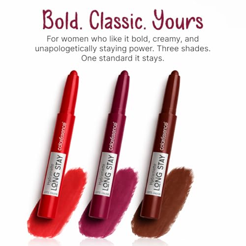 Image of Coloressence Hydra Matte Lip Crayon Lipstick, Bold Classics Trio, Combo Set of 3 Shades | Long Lasting | Matte Finish | Hydrating Formula | Smudgeproof | Sweatproof | Rich Coverage