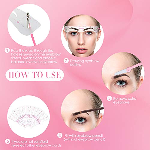 Eyebrow Stencils, 12PCS Eyebrow Shaper Kit, Reusable Eyebrow Template with Strap, 3 Minutes Makeup Tools For A Variety of Face