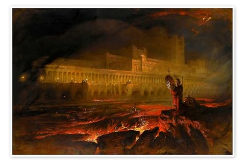 Pandemonium Poster de John Martin 150 x 100 cm Rouge Tableaux Décoration murale