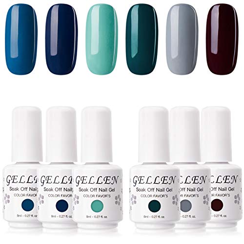 Gellen 6 Colors Gel Nail Polish Set - Sapphire Emeralds Series Classy Dark Nail Gel Colors, Home Gel Manicure Kit