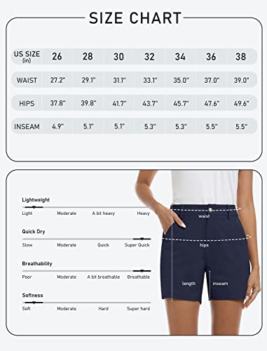 Mofiz Women's 5" Hiking Golf Shorts Water Resistant Athletic Outdoor Casual Summer Shorts With Pockets Lightweight Active Running Cargo Shorts Navy Blue #TOP6