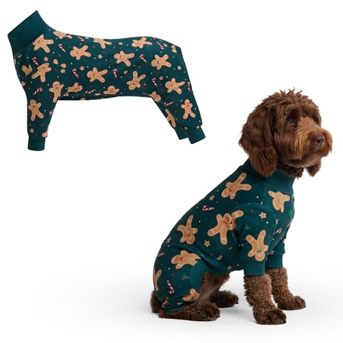Image of Spark Paws Dog Christmas Pajama, Dog Recovery Suit Male, Onesie, Ultra-Soft and 4-Way Stretch, for Small Medium and Large Breeds - Gingerbread Man - 2XL