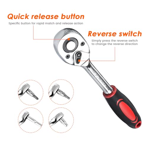 KingSaid Juego de herramientas 172 piezas Maletín de herramientas con carracas 1/2", 3/8", 1/4" | Juego de llaves de vaso, destornilladores y puntas Caja de herramientas completa para taller y coche - imagen 7