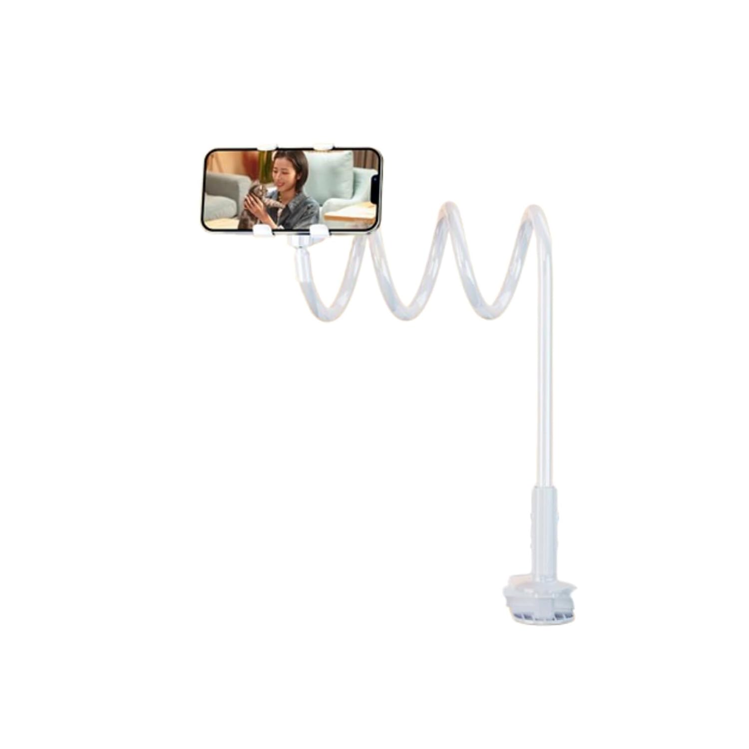 MOMISY Mobile Phone Holder, 360° Adjustable Gooseneck Clamp Mount, Universal Phone Stand for Desk, Office, Home (Nut White, 60 cm)-image-20