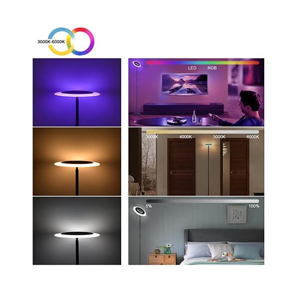 Anten RGB LED Deckenfluter | RGB+ Helligkeit Dimmbar | Stehleuchte mit Fernbedienung | Multi Farbwechsel Leselampe… – Bild 3