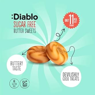 Diablo Sugar-Free Candy Butter Sweets, Healthy Sweets Sweetened with Maltitol, Sugar-Free Treats for All Occasions, Ideal for Gift Boxes, Mother’s Day & Father’s Day – 75g, Pack of 8
