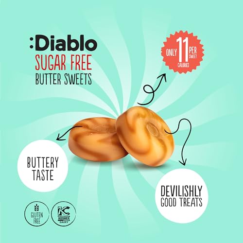 Diablo Sugar-Free Candy Butter Sweets, Healthy Sweets Sweetened with Maltitol, Sugar-Free Treats for All Occasions, Ideal for Gift Boxes, Mother’s Day & Father’s Day – 75g, Pack of 8