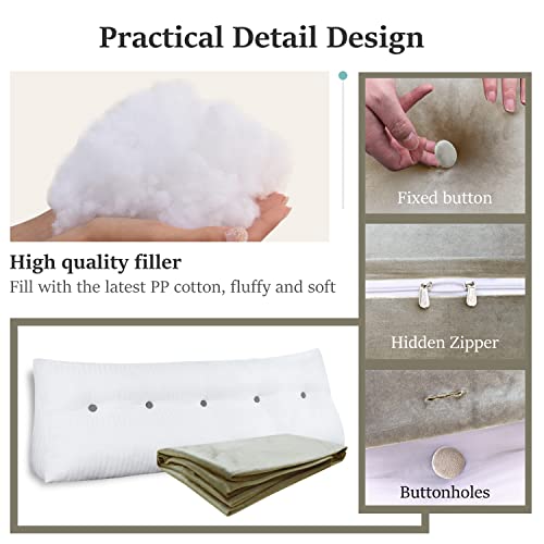 Johnear Wedge Headboard Large Bolster Pillow Reading Pillows For Sitting In Bed Adult， Velvet Triangular Cushion Backrest Lumbar Back Support Upholstered Daybed Sit Up Book Pillows（Camel , Cal-King） #TOP2