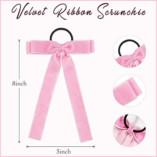 10Pcs Woman Girl Velvet Hair Bow Ties, Velvet Long Hair Tail Rubber Bands Hair Ribbon Scrunchie, Soft Elastics Ponytail Holders Hair Accessories For Toddler Girls #TOP1
