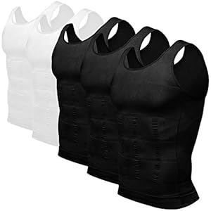 Odoland Mens 5 Pack Body Shaper Slimming Tummy Vest Thermal Compression Shirt Tank Top Shapewear Medium Black*3+white*2