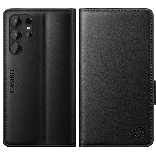 CASBST for Samsung Galaxy S24 Ultra Case Kickstand Flip Leather Wallet Book Case with Card Slots Shockproof Magnetic Closure Protective Phone Case Cover Compatible with Samsung S24 Ultra - Black