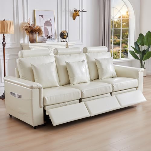 Image of RARZOE Modular Sectional Couch Power Recliner Module, Faux Leather Power Reclining Chair with Headrest, Modular Sectional Sofa Module for Living Room Home Theater,Beige