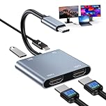 USB C to Dual HDMI Adapter, 4 in 1 HDMI Splitter for Dual Monitors 4K, USB 2.0, PD 100W, Type C to Dual Monitors Adapter Multiport, USB C Hub 4K@60Hz for MacBook Pro/Air/iPad/Surface/Dell