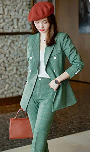 LISUEYNE Women’s Two Pieces Blazer Office Lady Suit Set Work Blazer Jacket and Pant (YY62-Green, X-Large) - Thumbnail 3