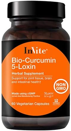 Invite Health Bio-Curcumin 5-Loxin, Support for Joint Tissue, Brain, and intestinal Health, 60 Vegetarian Capsules (Pack of 3)