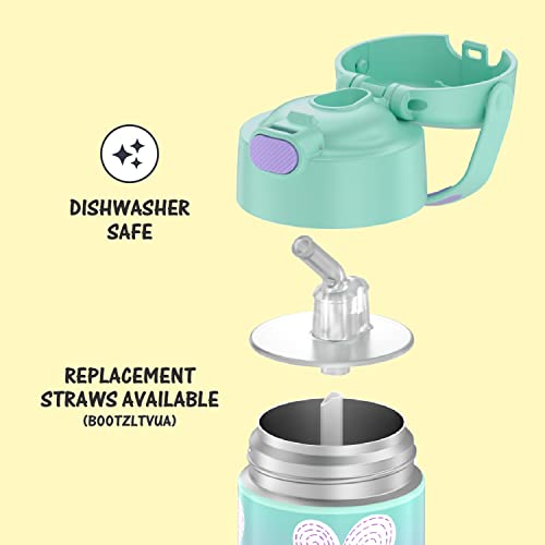 Thermos Funtainer 12 Ounce Stainless Steel Vacuum Insulated Kids Straw Bottle, Purple Hearts #TOP3