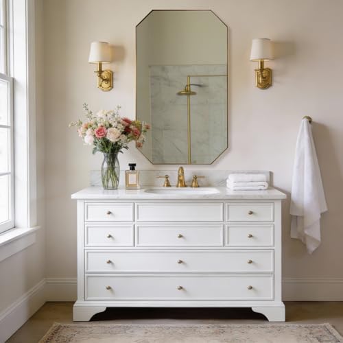 Image of ANDY STAR Gold Octagon Bathroom Mirror, 24x40 Inch Stainless Steel Metal Frame, Anti-Rust, Shatterproof HD Glass, Wall Mounted for Bathroom, Bedroom, Living Room