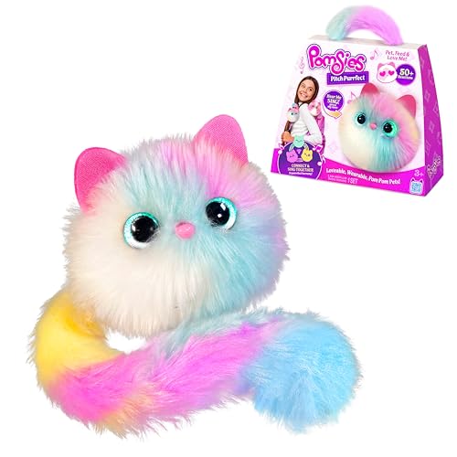 Pomsies Pitch Purrfect Skye - Interactive Musical Pet with Color-Changing Eyes - Harmonizing Pom Pom That Sings & Connects with Other Wearable Plush Toy Ages 3+