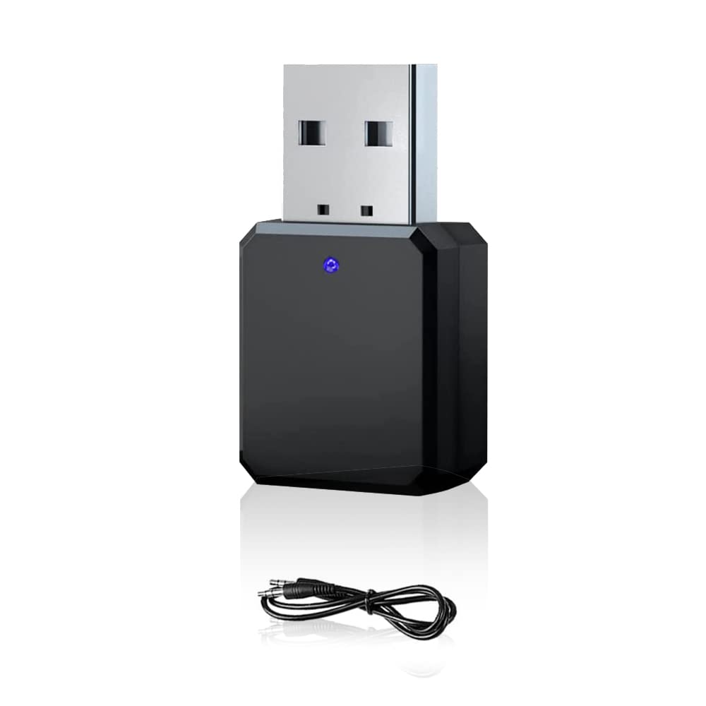 SKJJLBluetooth Adapter, USB Bluetooth Receiver 5.1 with 3.5 mm Audio Cable, Audio Receiver, AUX/USB Dual Output, Bluetooth Transmitter and Receiver for TV, Headphones, Stereo System and Car