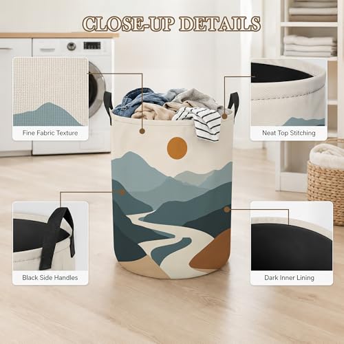 Image of Abstract Mountain Laundry Basket, Foldable Oxford Cloth Sunset Landscape Laundry Hamper with Handles, Tote Bag Clothes Storage Bucket for Laundry Room /Bathroom /Bedroom /Dormitories 20.8 inchx16 inch