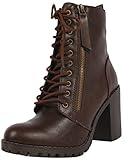 Soda Women's Malia Faux Leather Lace Up Chunky Ankle Boot,Brown,5.5