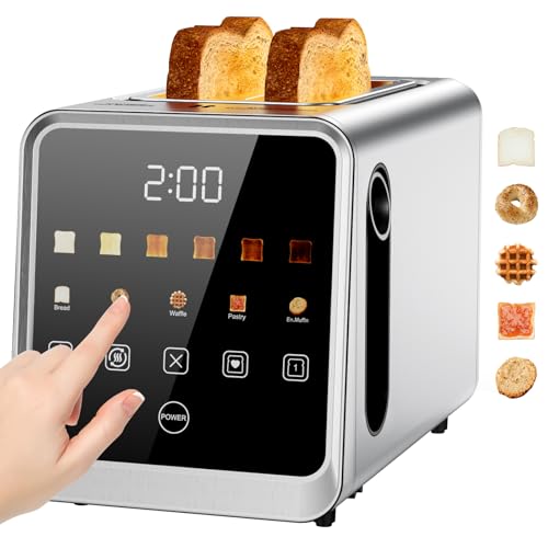 Image of Toaster 2 Slice with Touchscreen, 1.5 inch Wide Slots & Memory Recall | 900W Stainless Steel Smart Digital Toasters | 6 Shade Settings for Bagels & Thick Bread | Defrost Reheat Single-Slice Mode