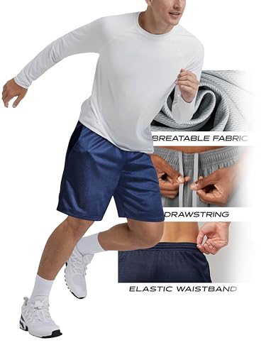 Ma Croix Mens Basic Mesh Shorts with Pockets Basketball Gym Workout Plain Uniform PE Shorts2