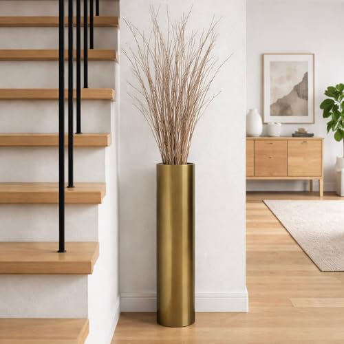 Leewadee Zestaw 2 Dużych Wazonów Podłogowych 60/47 cm - Wysokie Wazony z Metal w Złoty do Dekoracji Domu