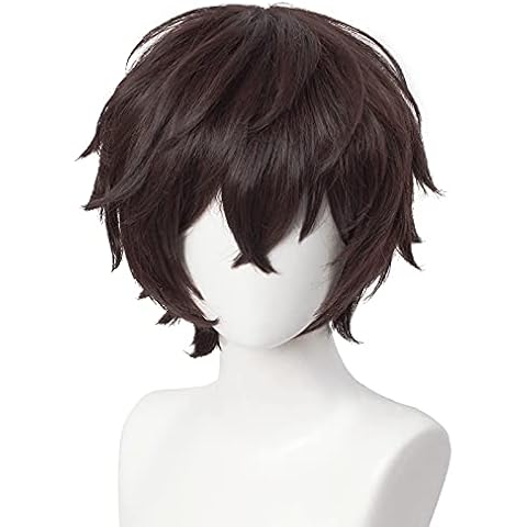 Aicos Anime Cosplay Wig Brown Hair Wig for Man, Brown Layer Wig for Cosplay Show + Wig Cap Cover