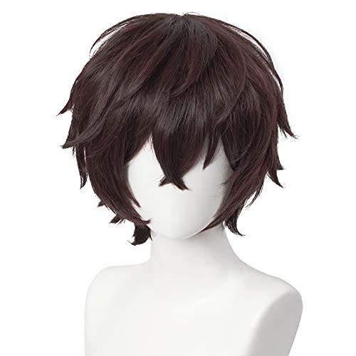 Aicos Anime Cosplay Wig Brown Hair for Men, Brown Layer Wig for Cosplay Show + Wig Cap
