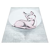 Nudo: 240,000 puntos por m2 HomebyHome Alfombra Infantil Diseño de Cervatillo Habitación Infantil para bebé Gris Rosa rectángulo Redonda, tamaño:80x150 cm, Color:Rosa