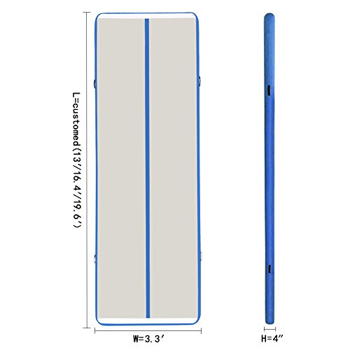 Ez Glam 13Ft Inflatable Gymnastics Tumbling Air Mat Track Electric Air Pump Cheerleading/Practice Gymnastics/Beach/Park/Home Use(13Ftx3.3Ftx4In(4X1X0.1M), Dark Blue-L) #TOP1