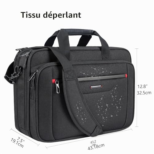 Sacoche pour ordinateur 17.3 pouces imperméable et extensible mallette noir - 3