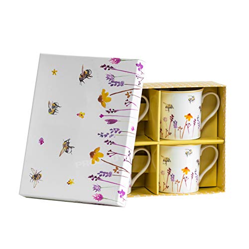 Set of 4 Gift Boxed 275ml Bumble Bee Floral Fine China Mugs