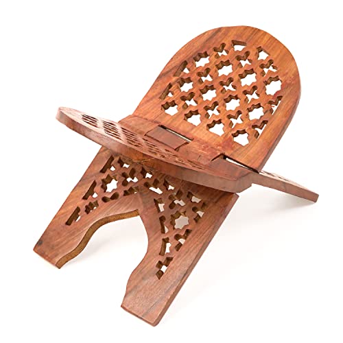 Image of Naayaab Craft Rihal | Sheesham Wooden Book Holder | Display Stand Folding Religious Prayer Rehal - Size (13 Inch)