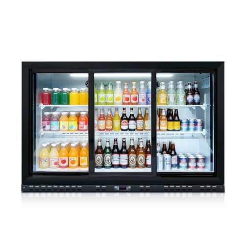 Image of Favfurish 53 inch Beverage Refrigerator With Glass Door,480 Cans Beverage Cooler Fridge W / 6 Shelves,11.3 Cu.Ft Commercial Refrigerators,Led Lighting,for Beer Wine And Drink,3 Sliding Doors,Black