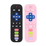 Chuya Baby Teether TV Remote Control Shape Teething Toys for Babies 3 6 9 12 18 24 Months for Infants Teething Relief Black+Pink