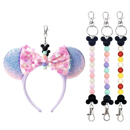 EQVYG 3PCS Mouse Ear Holder for Backpack Bag Beaded Keychain Theme Park Trip Essentials Headband Display Charm Accessories