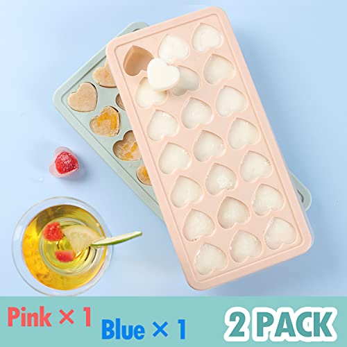 2 Pack Heart Shpaed Ice Cube Trays With Lids, Heart Ice Molds, 42 Holes Silicone Heart Ice Cube Molds For Whiskey, Cocktail, Fun Shapes Ice Cubes, Chocolate, Candle, Candy, Jelly, Jello - With Lids #TOP6