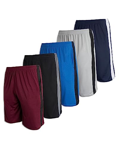 5 Pack: Big Boys Girls Youth Clothing Knit Mesh Active Athletic Performance Basketball Soccer Lacrosse Tennis Exercise Summer Gym Golf Running Teen Running Shorts Quick Dry Fit Knit-Set 10- Xl (16/18) #TOP22