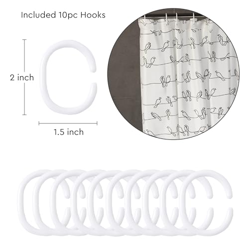 Image of Encasa XO Polyester Bathroom Shower Opaque Solid Curtain 6 ft with 10 Hooks Mould Proof & Mildew Resistant Waterproof Easy Installation Quick-Drying Curtains 140x183 cm (56x72 in) - Blackbirds