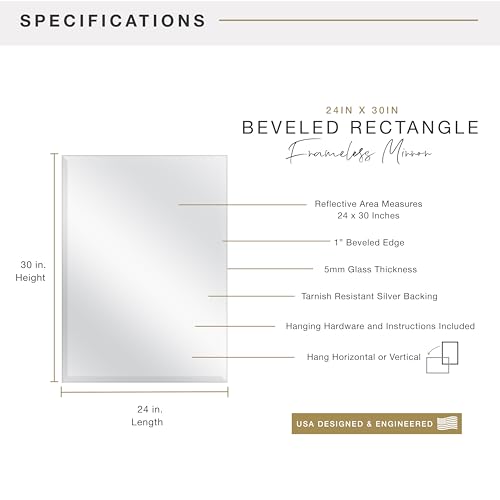 Image of MCS Frameless Wall Mirror with 1 inch Bevel, 24x30 inch Silver