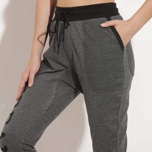 Image of Women's Slim Fit Printed Joggers | 100% Cotton French Terry | Mid-Rise Ankle Length | Yoga, Travel & Casual Wear